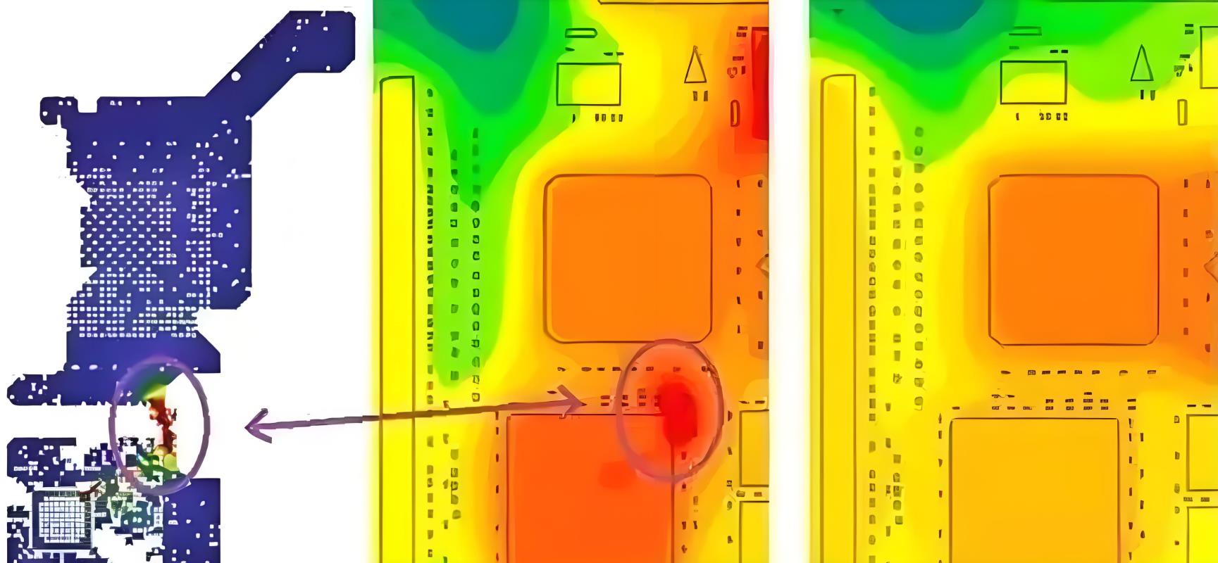 光模块PCB板散热孔阵列与热仿真温度分布图