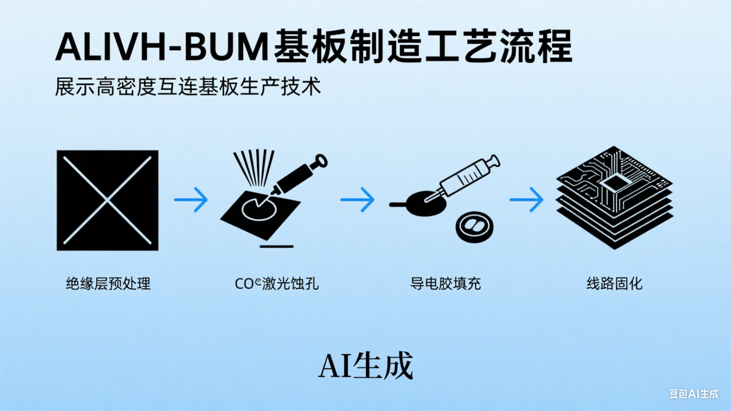 ALIVH-BUM基板制造工艺流程，展示高密度互连基板生产技术