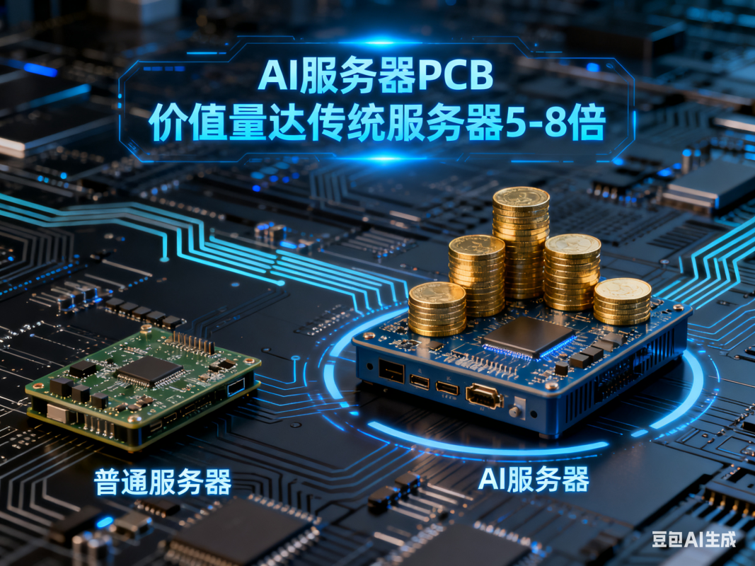AI服务器PCB价值量远超传统服务器，达5-8倍（数据来源：行业分析报告）