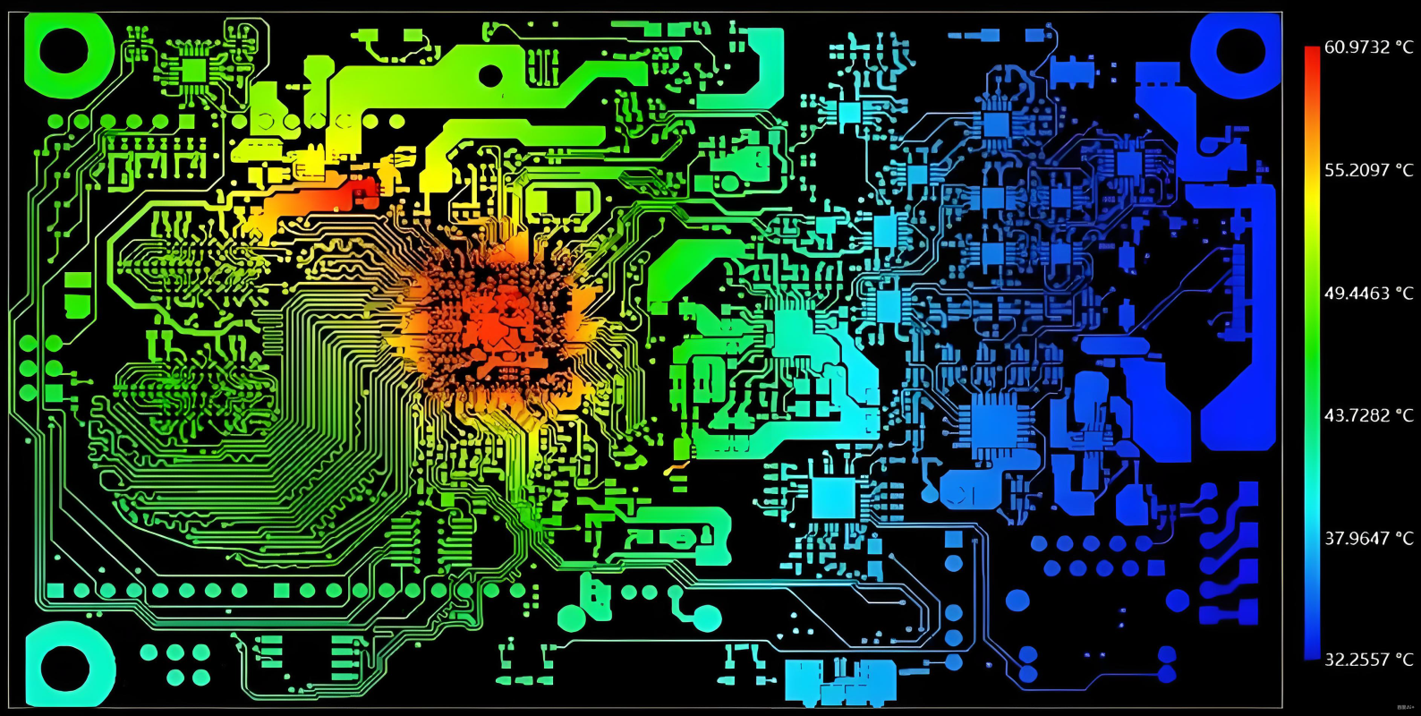 显示元件分区和热管理的PCB布局图