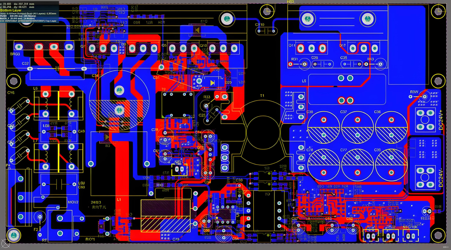 采用不同颜色标注的PCB设计原理图
