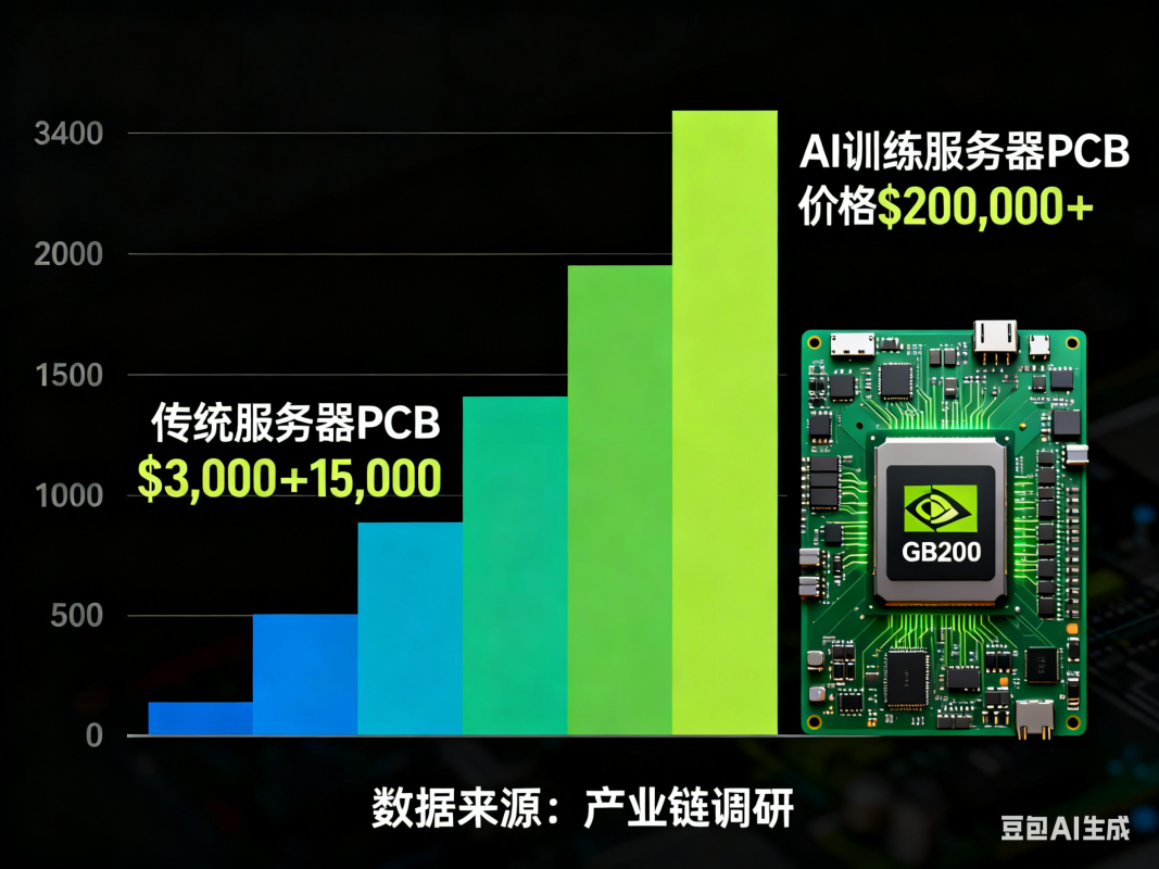 AI训练服务器PCB价值高达20万美元，是传统服务器PCB价值的10倍以上
